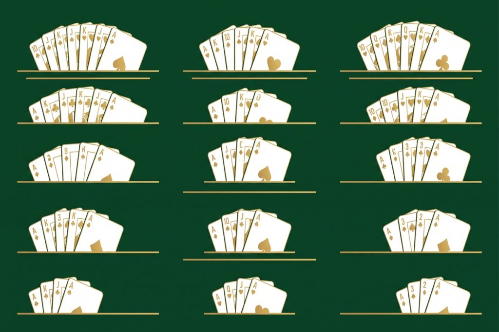 Pokerhänder rankade från Royal Flush till högt kort