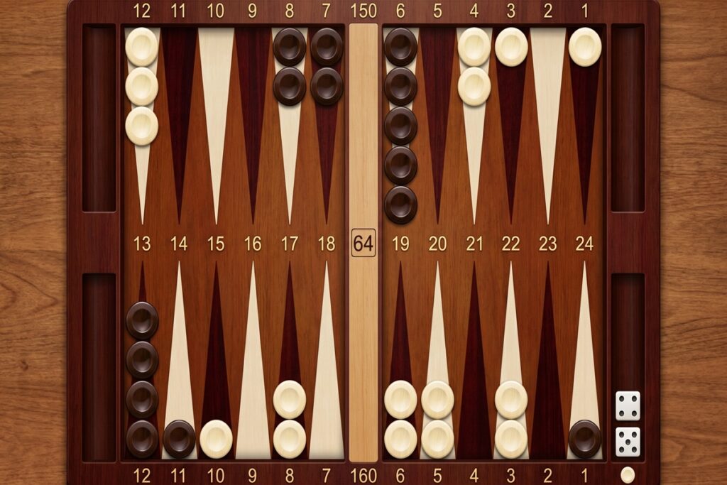 backgammon uppställning startposition med 15 brickor per spelare