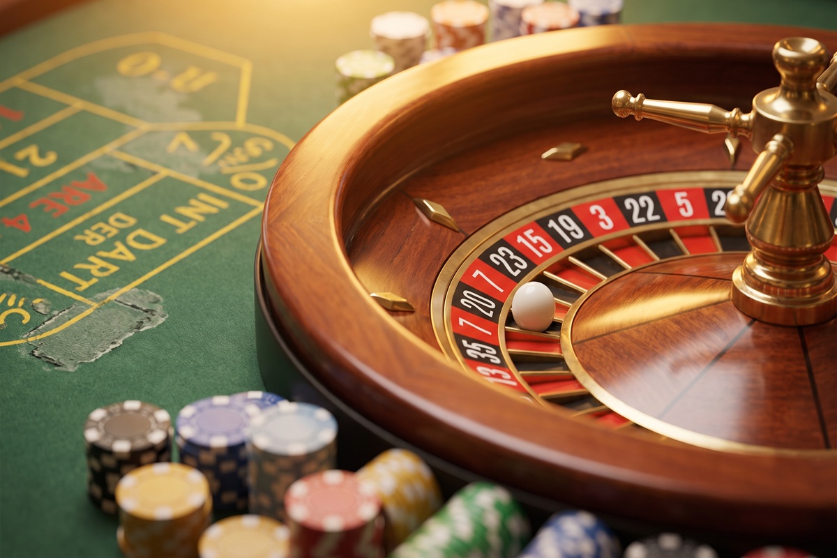 Roulettehjul och roulettebord med marker som visar roulette regler
